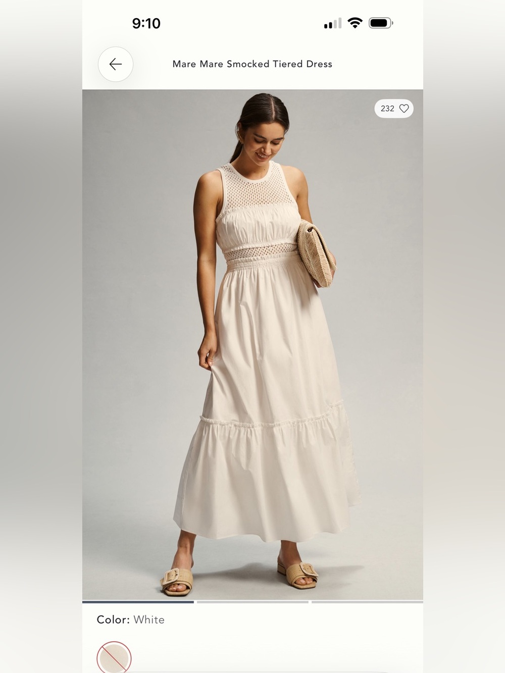 Anthropologie Cream Smocked Tiered Maxi Dress